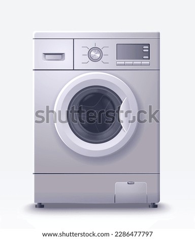 laundry silver metal machine front view food 3d equipment new  concept modern electronic art design vector template isolated white background