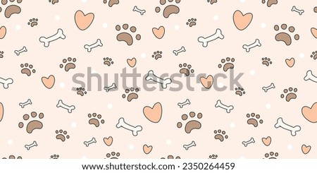 dog seamless pattern with paws, bones, hearts. puppy paws. poster, print, post card, table cloth, cloth, shirt, curtain, flannel, foot towel. vector illustration cartoon kawaii cute style