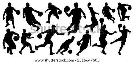 basketball players silhouettes Vector set , basketball silhouettes,set basketball player in action with ball