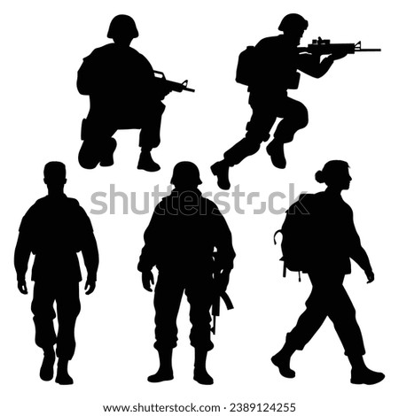 Military or Army Soldier Silhouettes Vector