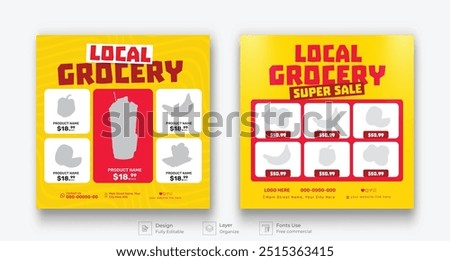 Local grocery store product promotion social media template, product catalog sale promotion web banner social media, catalog square template