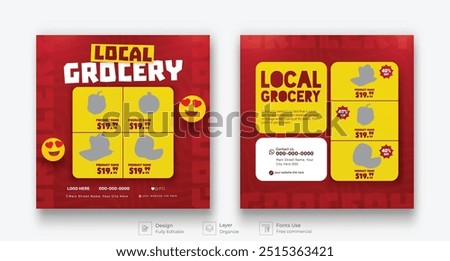 Local grocery store product promotion social media template, product catalog sale promotion web banner social media, catalog square template