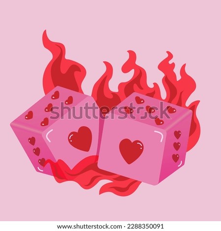Dice or gaming dice for gambling, pink color with hearts. Vector illustration EPS10