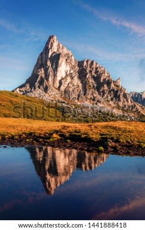 Similar – Image, Stock Photo Tofana di Rozes reflected in small pond on Passo Falzarego, Dolomites in the Province of Belluno, Veneto, Italy