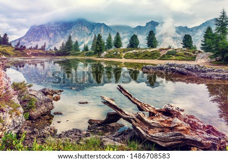 Similar – Image, Stock Photo Tofana di Rozes reflected in small pond on Passo Falzarego, Dolomites in the Province of Belluno, Veneto, Italy