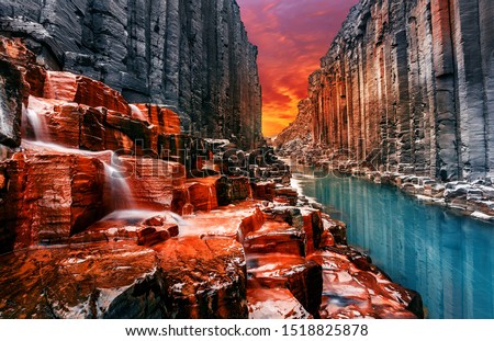 Similar – Image, Stock Photo Wonderful scenery of highland under lush dramatic clouds