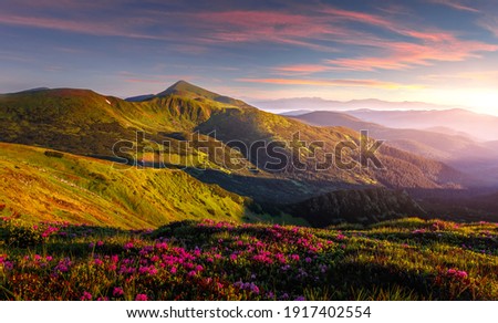 Similar – Image, Stock Photo Sunset sky over mountain ridge