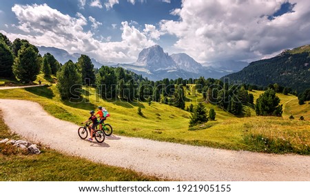 Beautiful alpine countryside. Awesome Alpine highlands in sunny day. Amazing Nature Scenery of Dolomites Alps. Epic Scene in the mountains place. Active recreation concept