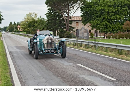 RAVENNA, ITALY - MAY 17: unidentified drivers on the old racing car Lorraine Dietrich B3-6 Le Mans (1925) runs in  the historical race  Mille Miglia on May 18, 2013 in Passo della Futa (FI) Italy