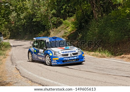 DOVADOLA, ITALY - JULY 28: the crew Medici - Benedetti on racing car Renault Clio, second place at \