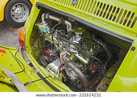 BAGNACAVALLO, RA, ITALY - NOVEMBER 9: chromed engine of a tuned vintage car Fiat 500 in classic cars rally during the feast 