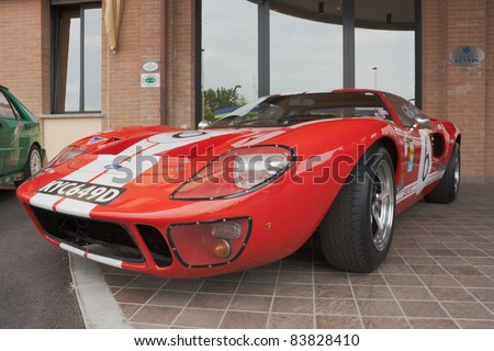FORLI', ITALY - JULY 2: Ford GT 40 on display at the 22 rally Colline di Romagna on July 2 2011 in Forli', Italy. The Ford GT40 was a high performance car and winner the 24-hours of Le Mans from 1966 to 1969