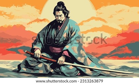 Samurai's katana Mastery: Ukiyo-e Inspired Artwork