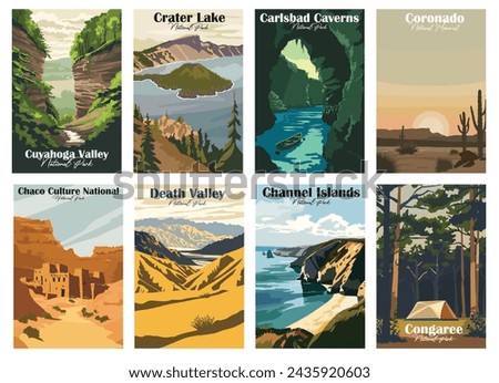 Set of 8 Vintage National Park Posters National Park Art Prints, Nature Wall Art, and Mountain Print Travel Wall Art Living Room Bedroom Bathroom Decor.