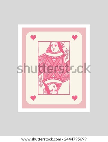 Retro Poker Art, Pink Ace King and Queen of Hearts Playing Card Posters