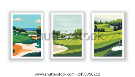 Vertical Collection of Golf Courses: Vector Illustration