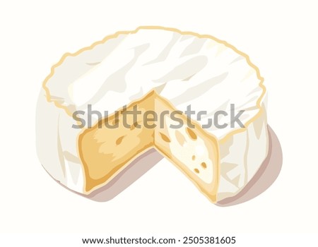 Camembert Cheese. Brie French soft creamy cheese in cartoon style, isolated on white background.