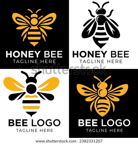 Honey bee logo design template with vector illustration. Flying honey bee icon symbol in line, flat, and color style. Vector illustration