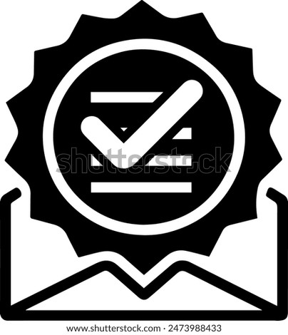 Approval check in envelope vector icon. monochrome sign