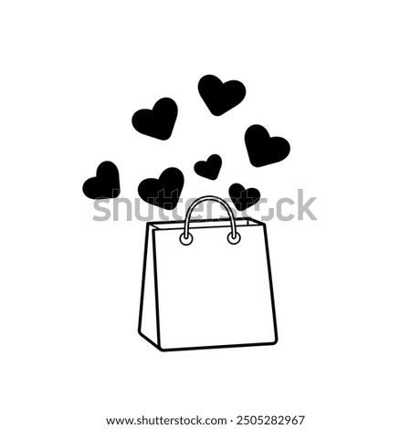 Valentine's day of Sale banner, hearts flying out of shopping bag, love store concept. Love gift. Stock vector illustration isolated on white background.