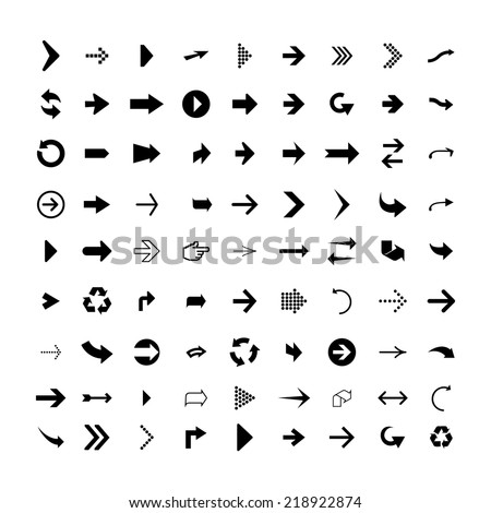 Arrow sign icon set. Modern simple pictogram minimal, flat, solid, mono, monochrome, plain, contemporary style. Vector illustration web internet design elements in 10 eps 