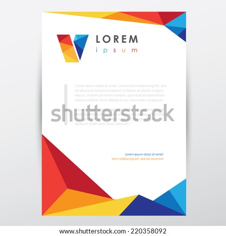 multicolored letterhead document paper template in trendy low poly style-for business visual identity