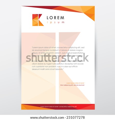 modern colorful low poly style letterhead memorandum presentation template for company visual identity with letter k logo element