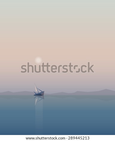 tranquil minimalistic ocean view landscape scenery with old sinking ship in the misty sunrise