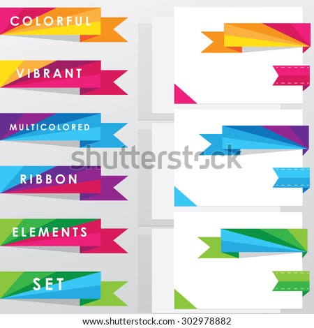 Colorful vibrant multicolored ribbon elements set collection for infographics design in trendy flat style. Website elements