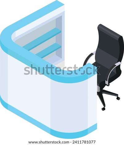 his detailed isometric vector illustration features a modern reception desk and chair, perfect for adding a touch of professionalism to your website, brochure, or presentation.