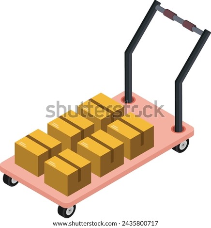 A simple and clean vector illustration of a warehouse cart filled with cardboard boxes.  This vector is ideal for e-commerce, logistics, and warehouse themed design projects.