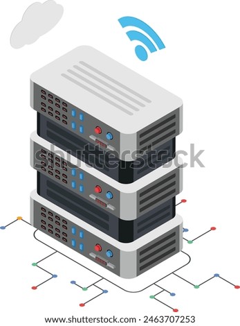 A secure connection between a stack of servers and a cloud storage system. The servers are arranged vertically and interconnected with wires, symbolizing a reliable network.