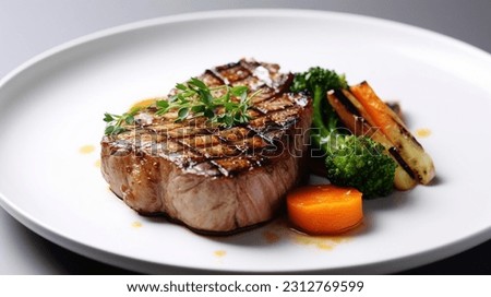 Similar – Image, Stock Photo grilled pork steak with potato salad