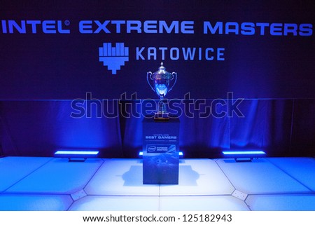 KATOWICE, POLAND - JANUARY 18: Cup at Intel Extreme Masters 2013 - Electronic Sports World Cup on January 18, 2013 in Katowice, Silesia, Poland.