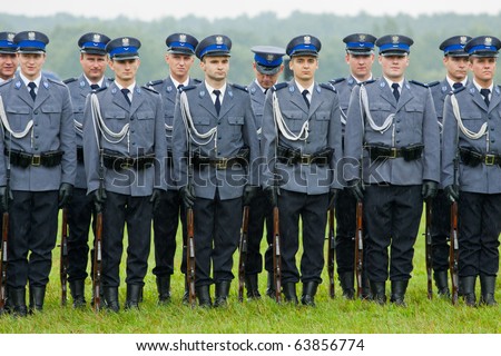 KATOWICE, POLAND - AUGUST 28: Police parade on the Silesian Air Festival of the armed forces, Polish Army Day, Days of Silesian Voivodeship on August 28, 2010 in Katowice, Poland.
