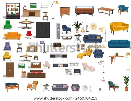 Office and Hosehold interior furniture sets in vector file with high quality illustrations