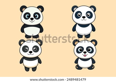 cute panda Vector illustration isolated on colorful Set of cute big pandas in different poses. flat vector illustration design