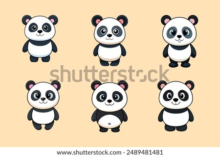 cute panda Vector illustration isolated on colorful Set of cute big pandas in different poses. flat vector illustration design