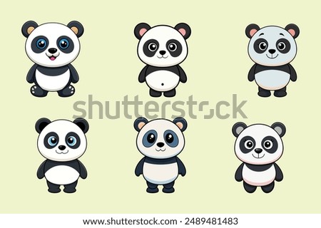 cute panda Vector illustration isolated on colorful Set of cute big pandas in different poses. flat vector illustration design