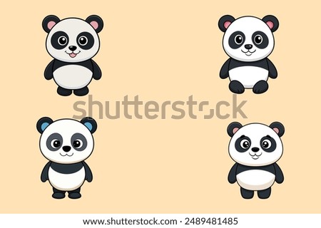 cute panda Vector illustration isolated on colorful Set of cute big pandas in different poses. flat vector illustration design