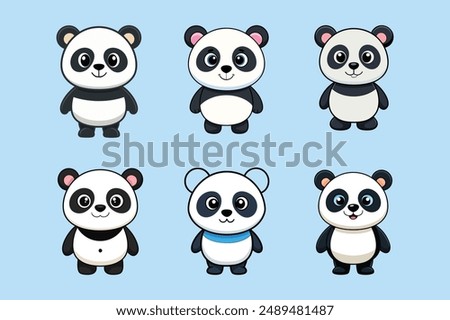 cute panda Vector illustration isolated on colorful Set of cute big pandas in different poses. flat vector illustration design