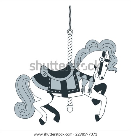 Carousel Horse, Merry go round horse, French carousel, Retro carousel, Funfair carnival. Vector illustration of carousel horse, feathers, dream catcher