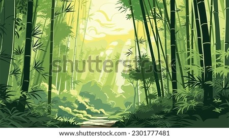 a bamboo forest anime style morning view