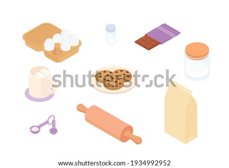 Baking cookies at home set. Isometric vector illustration in flat design. 