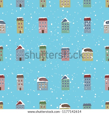 Lovely house isolated on a blue background. Merry Christmas. Sno