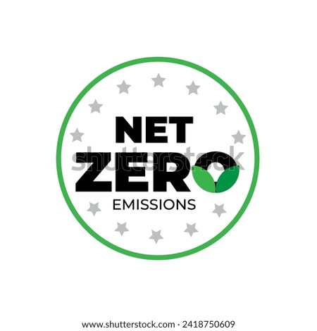 Net-Zero sticker Emissions, net zero carbon footprint, no atmosphere pollution, CO2 neutral, eco-friendly, template Round Sticker, Badge, Logo, Icon, stamp, symbol, latest isolated vector design.