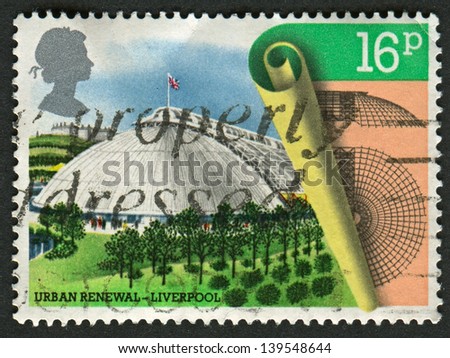UK - CIRCA 1984: A stamp printed in UK shows image of the Festival Hall, Liverpool, Urban Renewal, circa 1984.