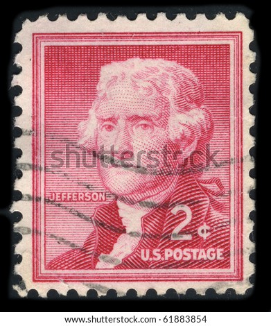 USA - CIRCA 1930: A stamp printed in USA shows image portrait Thomas Jefferson (April 13, 1743 - July 4, 1826) was the third President of the United States (1801-1809), circa 1930.