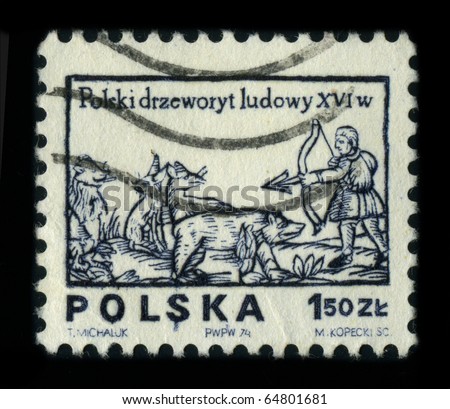 POLAND - CIRCA 1980: A stamp printed in POLAND shows image of the dedicated to the Polish folk woodcut, circa 1980.