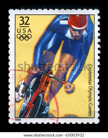 USA - CIRCA 1996: A stamp dedicated to The Men\'s Cycling, circa 1996.
